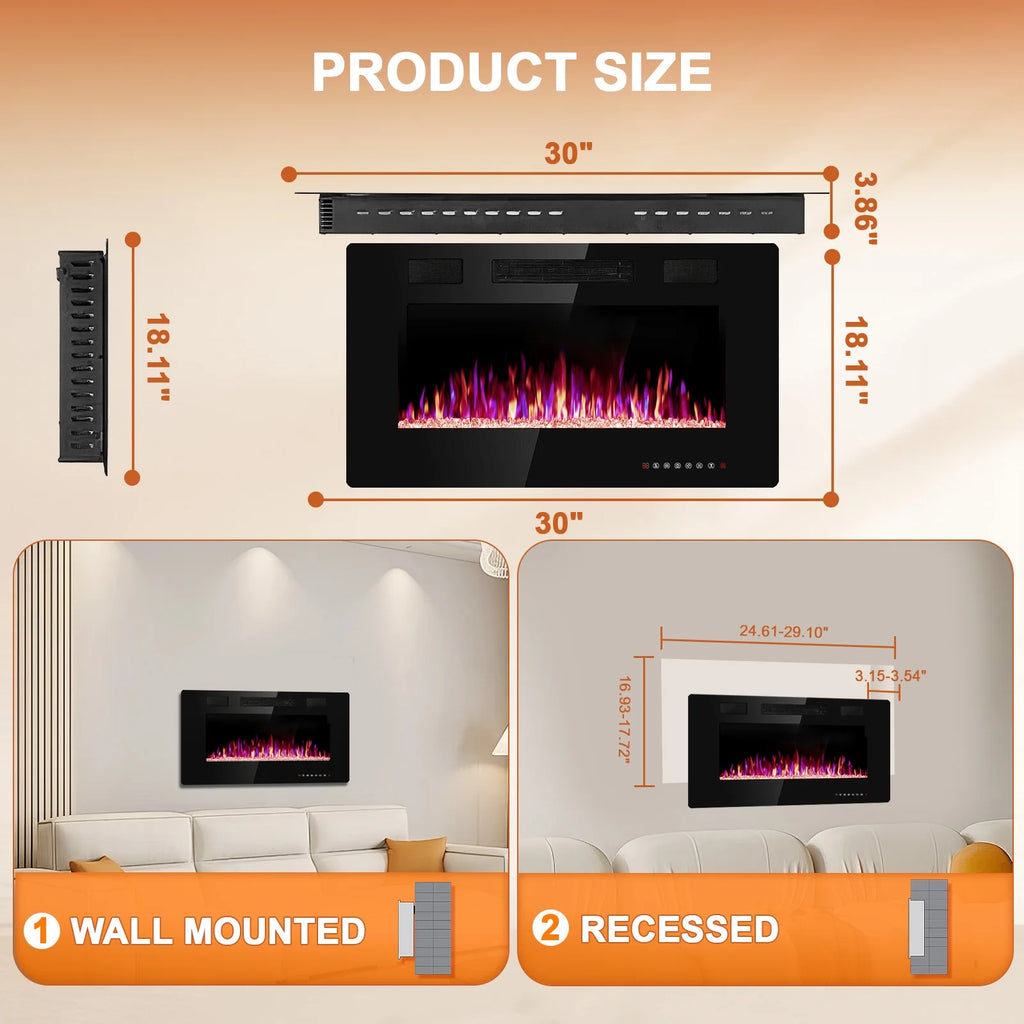 KISSAIR 60�� Indoor Electric Fireplace Ultra Thin Fireplace, Wall Mounted Recessed Fireplace with Multiple Colors