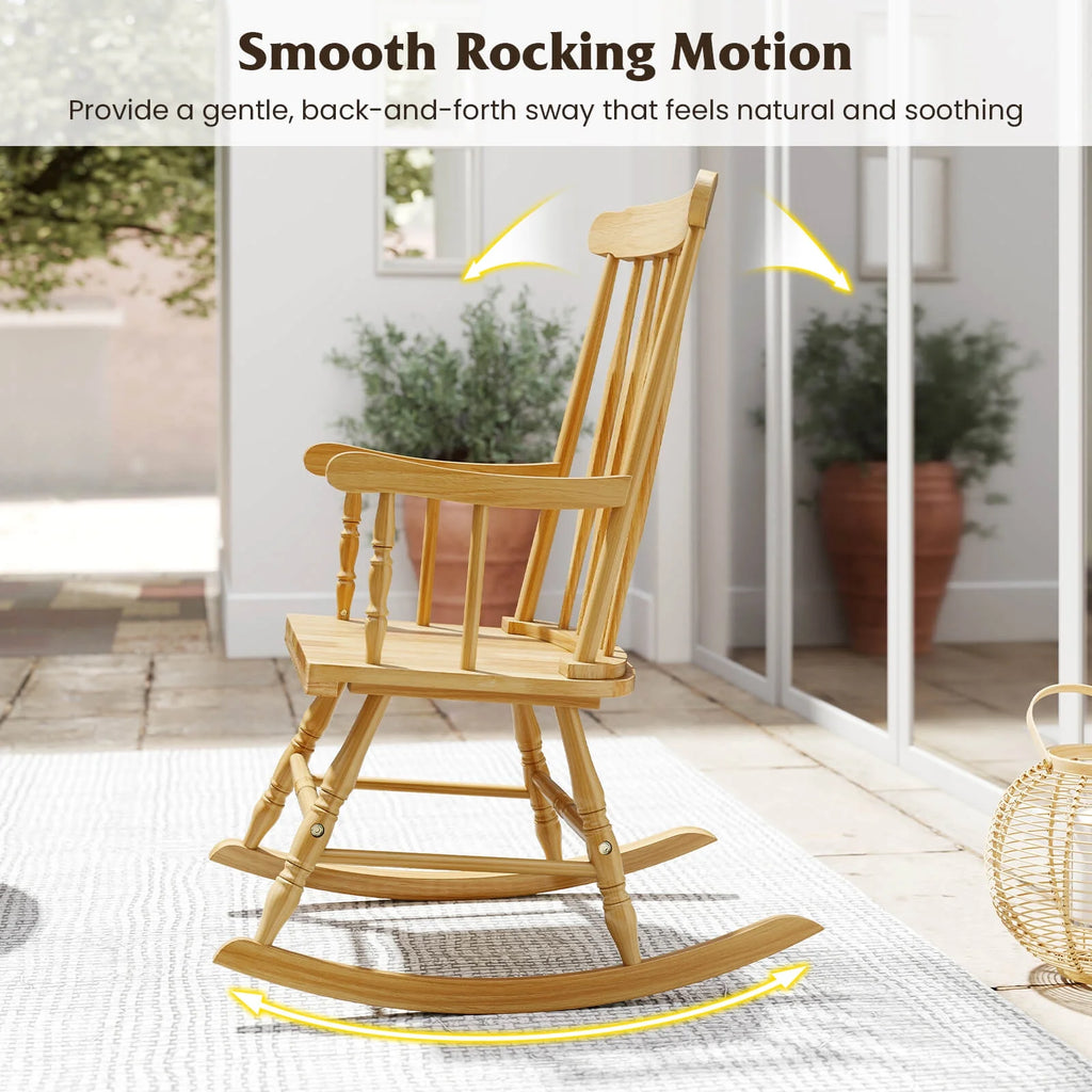 Costway Solid Wood Rocking Chair Porch Rocker Indoor Outdoor Seat Glossy Finish White
