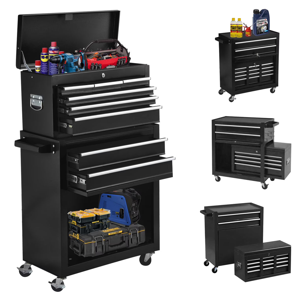 8-Drawer Tool Chest with Wheels, Tool Storage Cabinet and Tool Box, Lockable Rolling Tool Chest with Drawers, Toolbox Organizer for Garage Warehouse Workshop (Orange)