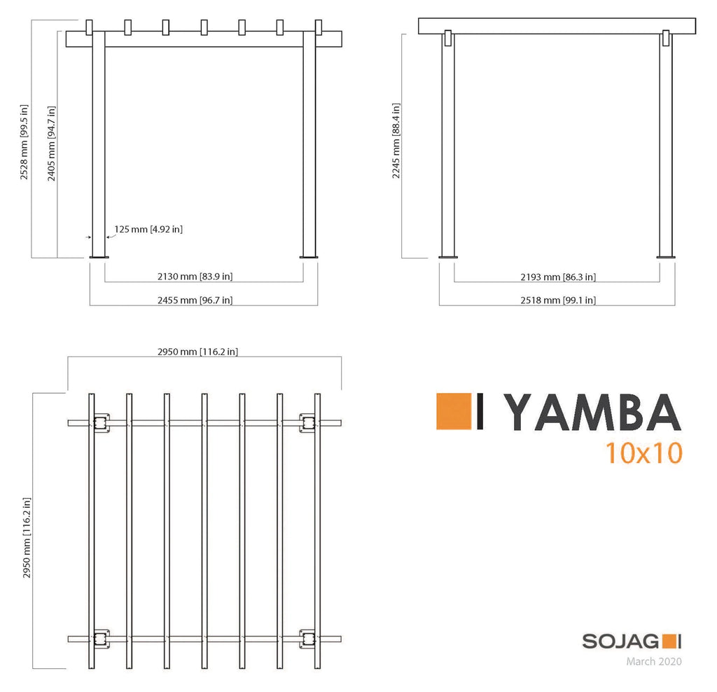 Sojag Outdoor 10' x 10' Yamba Pergola Square Shaped Gazebo, Dark Grey