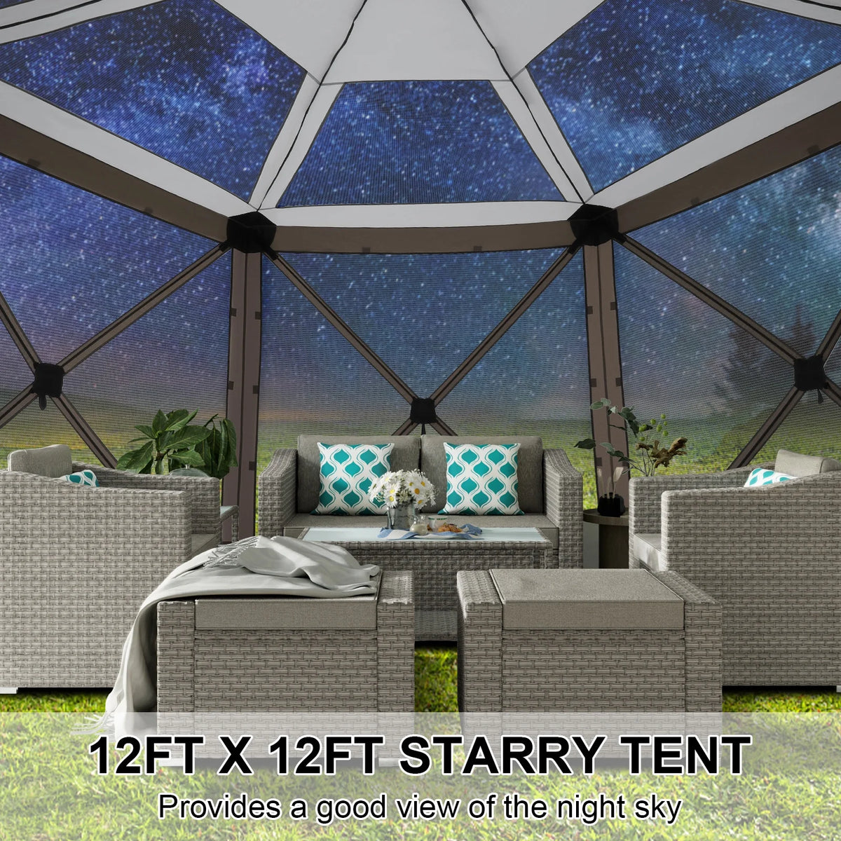 HOTEEL 12x12 Portable Pop-Up Outdoor Camping Gazebo, Screen Tent with Mosquito Nettings, Waterproof, UV, Bite Proof, Removable top Glamping Canopy with Carry Bag, Gray