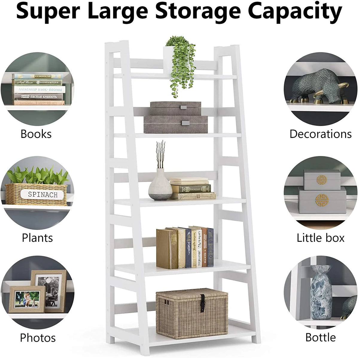 Tribesigns 5 Shelf Ladder Bookshelf Bookcase with Storage, Modern Etagere Bookcase for Living Room , Wood & Metal