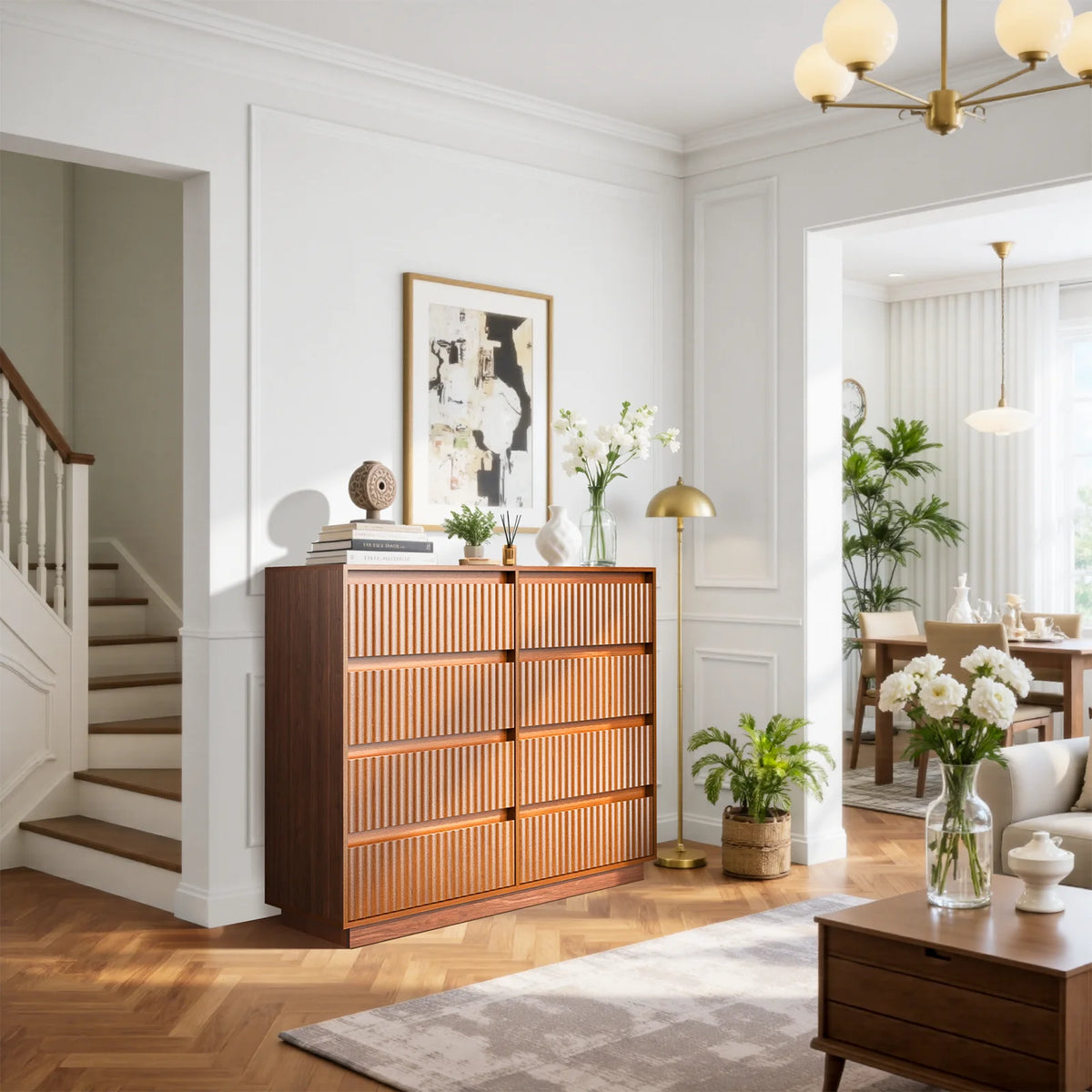 Wood Dresser, 6 Drawer Dresser for Bedroom, Modern Chest of Drawers with Deep Drawers Waterproof Living Room, Hallway, Entryway