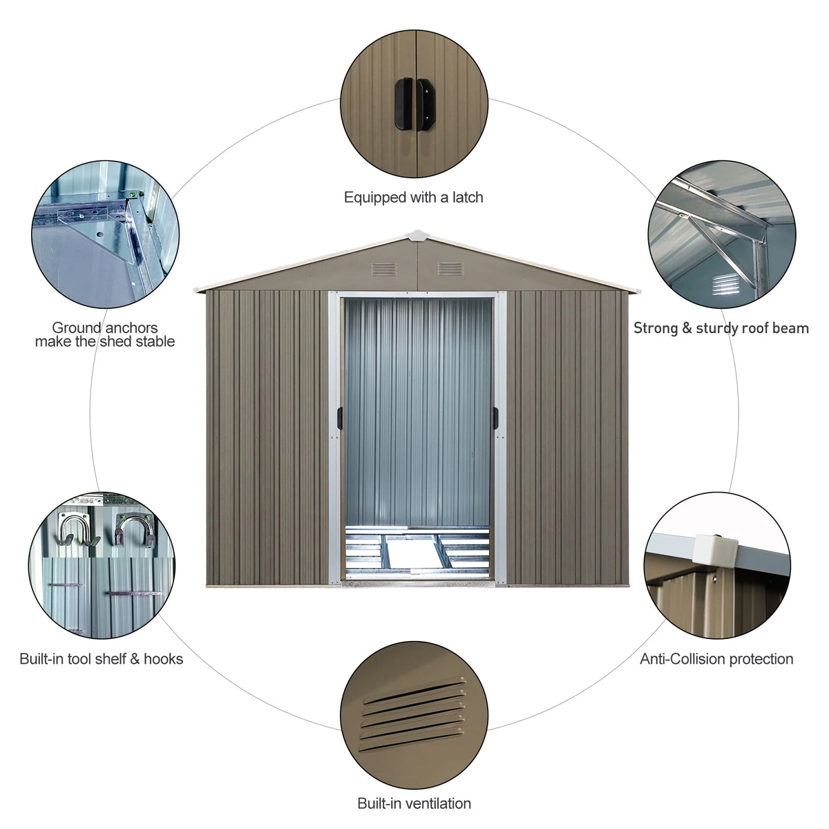 8ft x 6ft Outdoor Metal Storage Shed with Window Grey DIY assembly with pre-cut