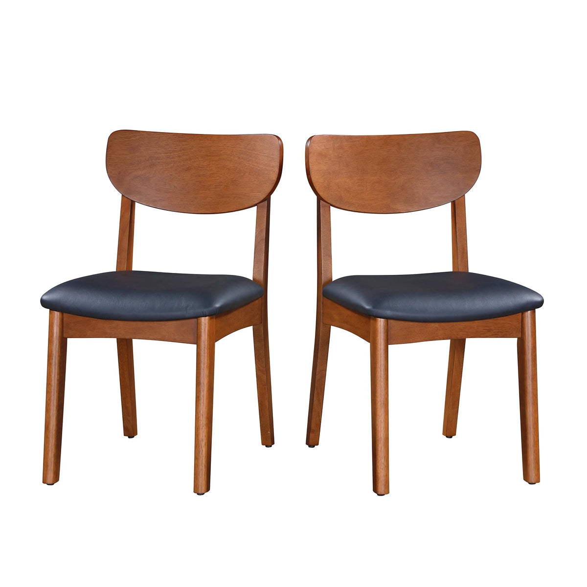 Better Homes & Gardens Greyson Mid-Century Dining Chairs, Black Faux Leather, Acorn Finish, Set of 2