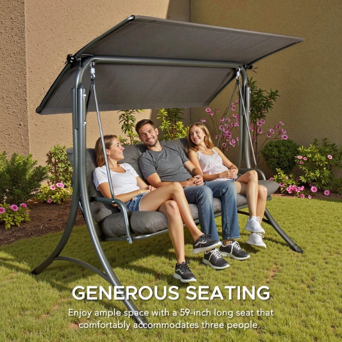 Made in Italy SUNJOY Outdoor Porch Swing, 2 Seat Patio Metal Swing with Adjustable Canopy