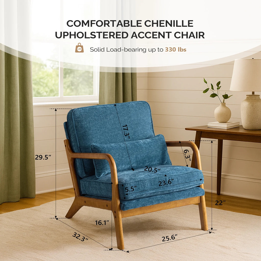 Ktaxon Accent Chair Corduroy Upholstered Armchair, Reading Club Chair with Pillow and Solid Wood Frame for Living Room Bedroom Furniture Off White