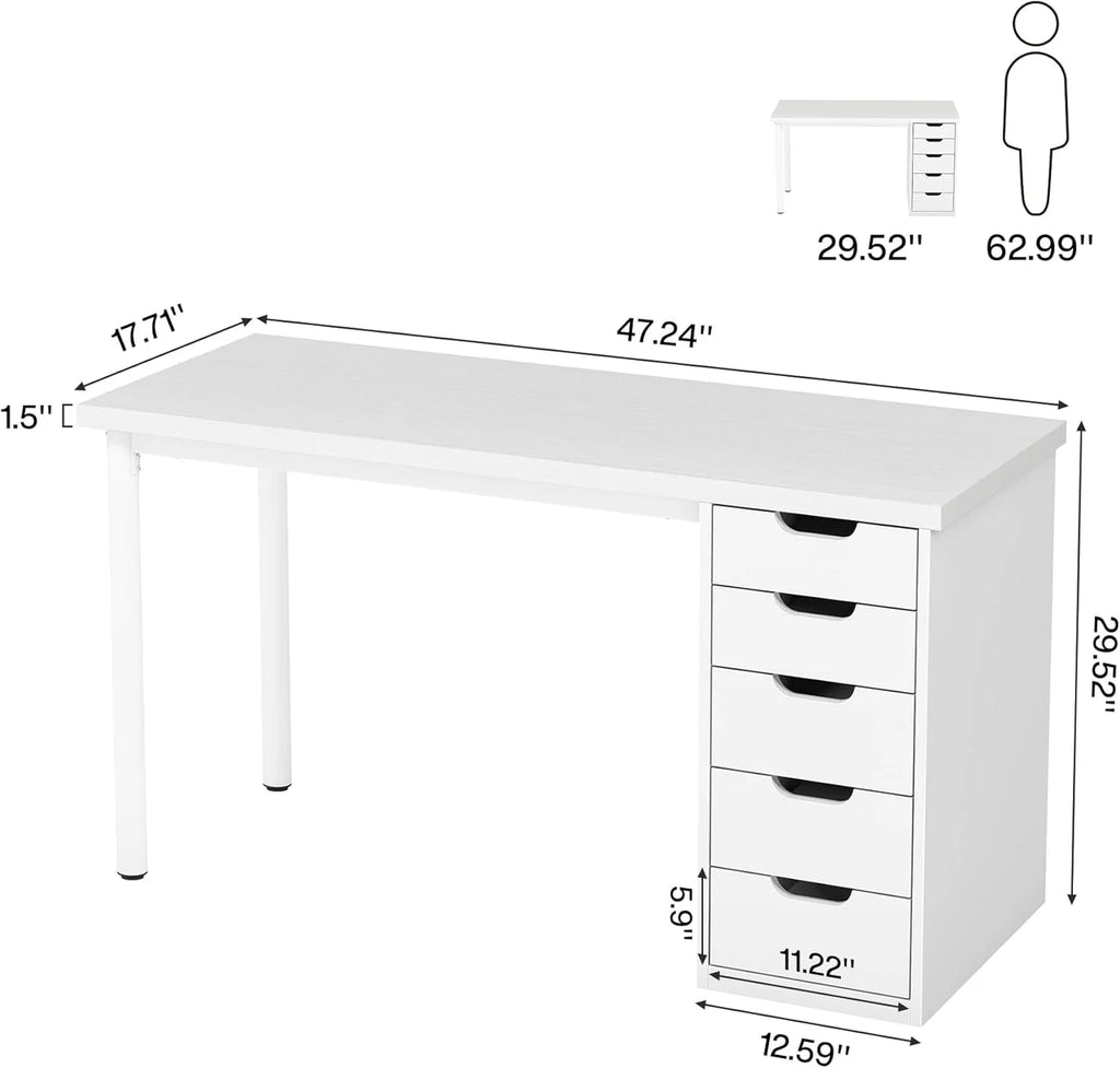 Tribesigns 47 inches Vanity Desk with 5 Drawers, Rustic Makeup Dressing Table with Storage, Modern Simple Computer Desk for Women, Girls (Brown)