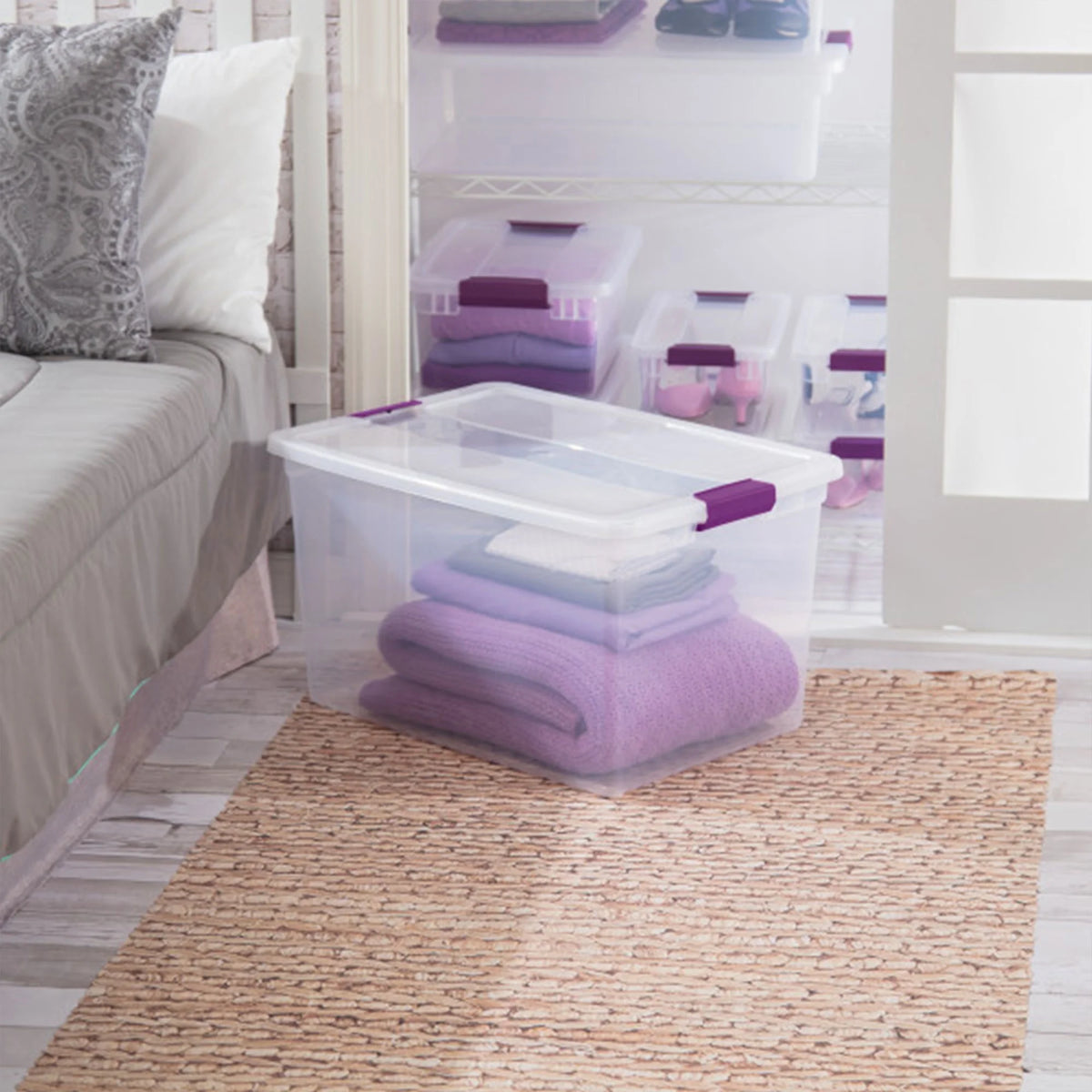 Sterilite 66 Quart Clear Plastic Latching Storage Container Tote, 6 Pack