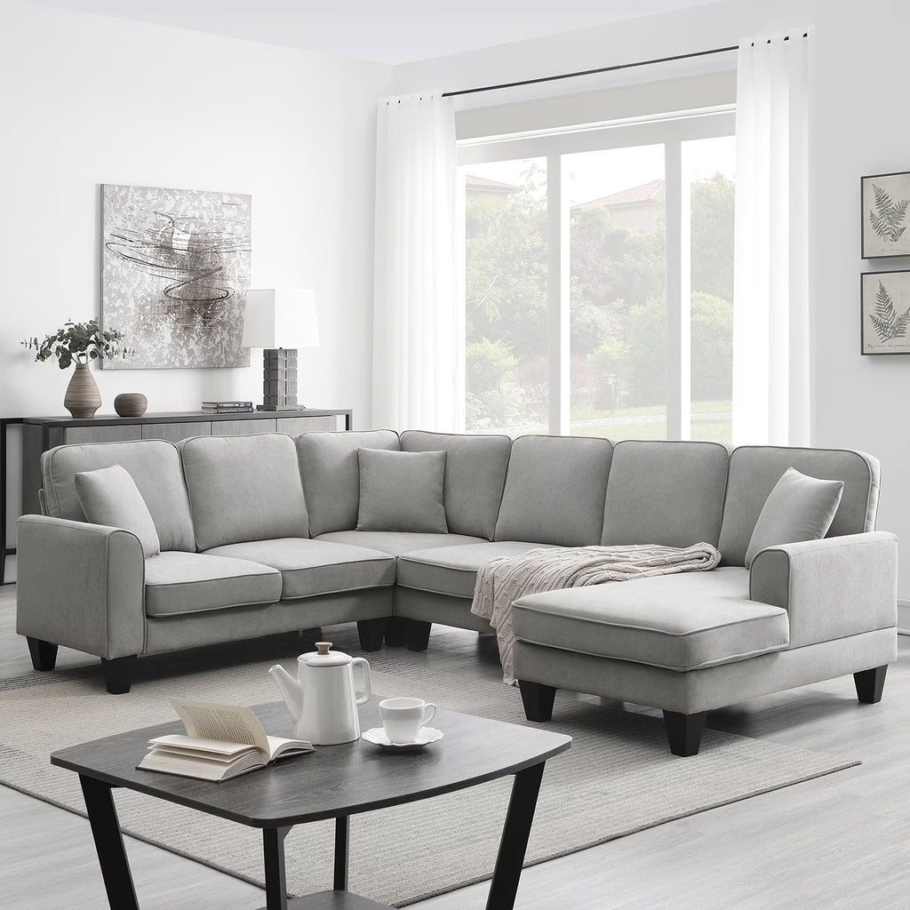Harper & Bright Designs Modular Sectional Sofa with Ottoman Couch L Shape Corner Sofa Sets 7 Seats Fabric Couch for Living Room, Black, 112 * 87 inch