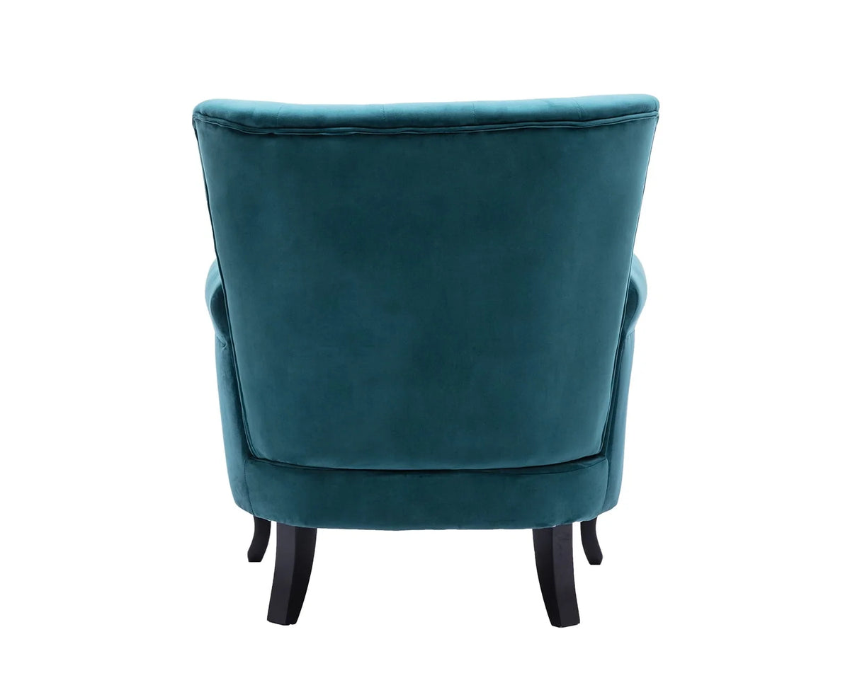 Guyou Mid Century Accent Chair Modern Button Tufted Armchair Wingback Club Chair Velvet Single Sofa Lounge Chair with Pillow for Living Room Bedroom, Teal Blue