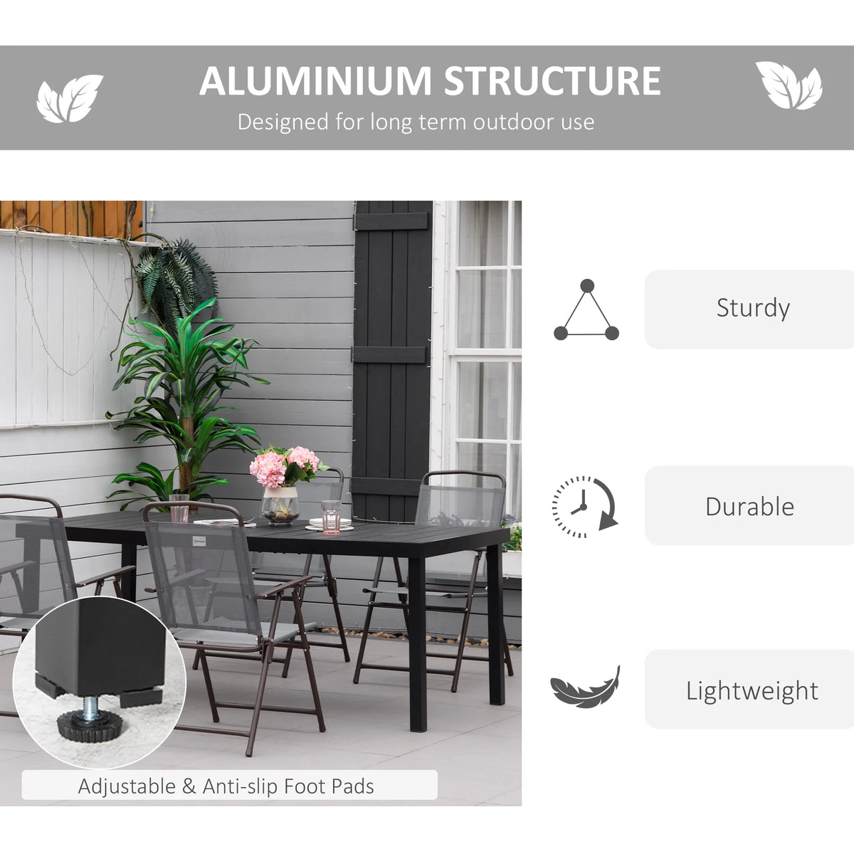 Outsunny 75" x 35" Outdoor Dining Table for 8 People, Rectangular Aluminum Frame Garden Table with All-Weather Faux Wood Top, Natural