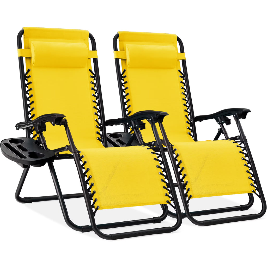 Best Choice Products Set of 2 Zero Gravity Lounge Chair Recliners for Patio, Pool w/ Cup Holder Tray - Gray