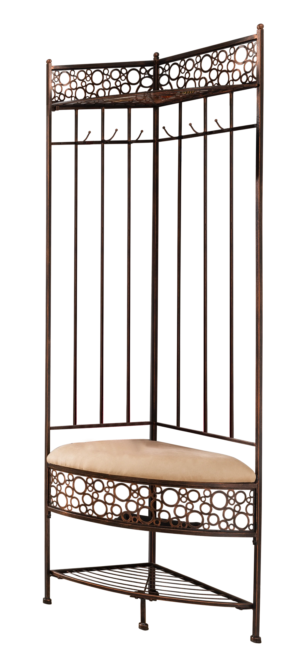 Crespin Corner Hallway Storage Bench Hall Tree, Brushed Copper Metal