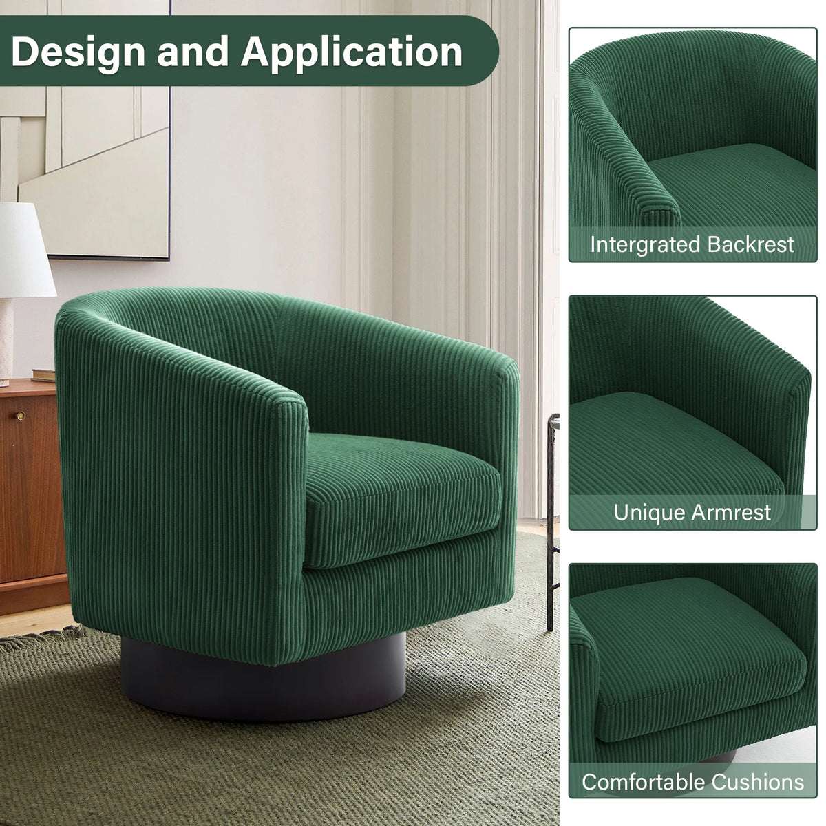 DREAMSIDEA Swivel Barrel Accent Chair for Living Room, Modern Upholstered Round Club Armchair-Cream