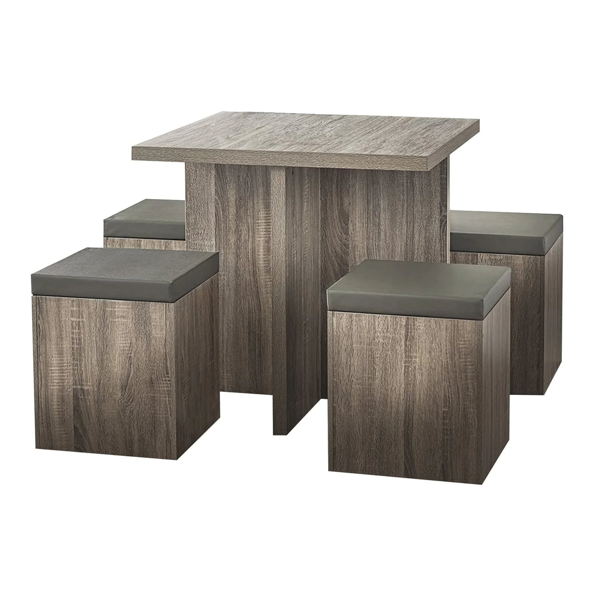 SUGIFT 5-Piece Dexter Dining Set with Storage Ottoman, Taupe