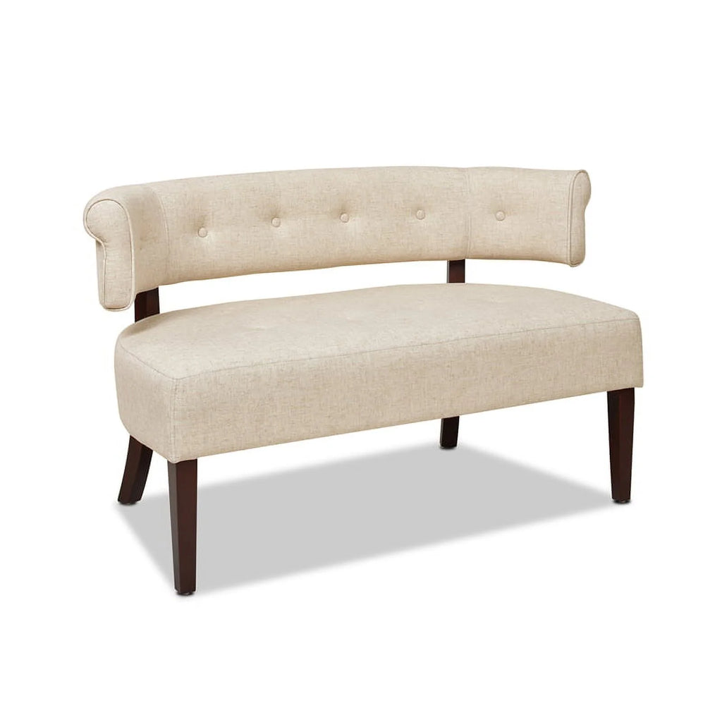 Jennifer Taylor Home Jared Roll Arm Tufted Polyester Fabric Bench, Sky Neutral Beige