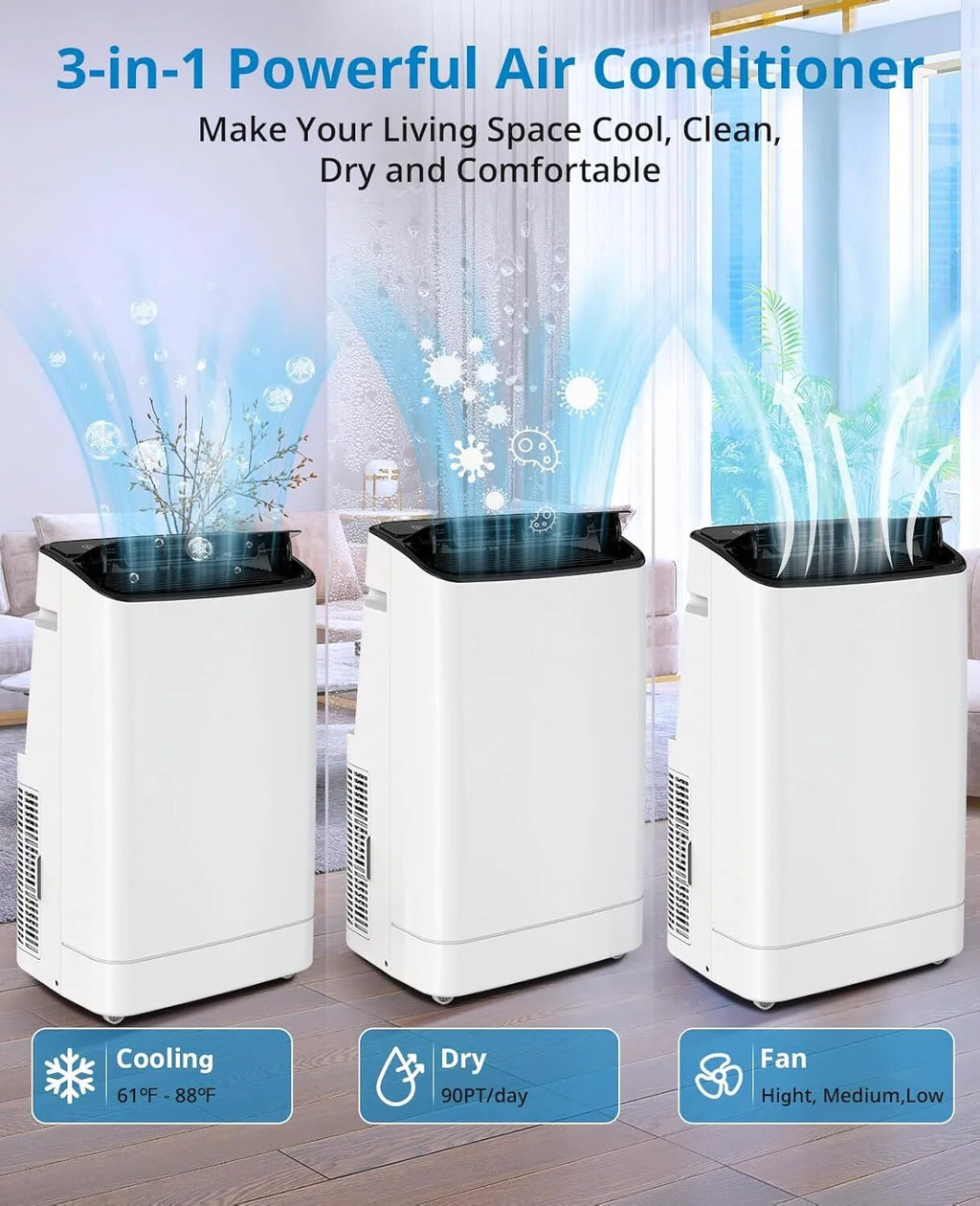 Garvee 14000 BTU Portable Air Conditioner with Remote & Window Kit, Cools Rooms up to 750 Sq.ft, White/Black