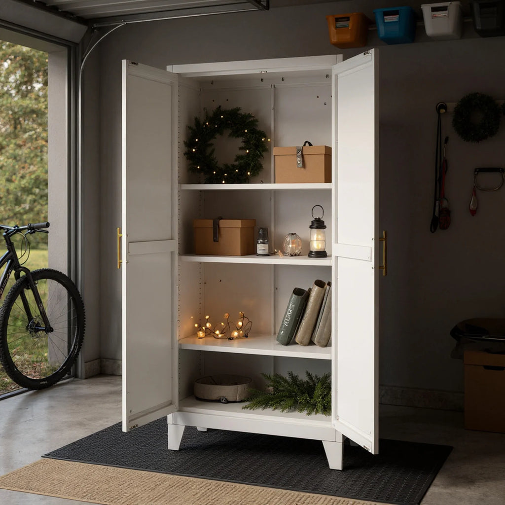 Homy Casa Garage Storage Cabinet with 2 Doors, Adjustable Shelves, Heavy Duty Organizer, White