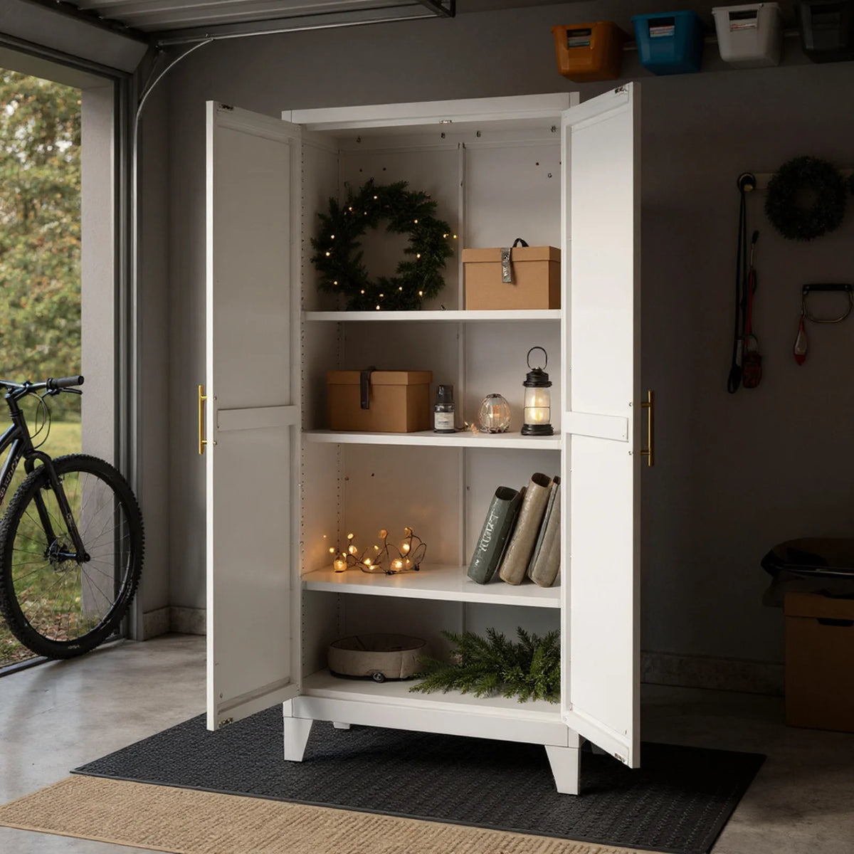 Homy Casa Garage Storage Cabinet with 2 Doors, Adjustable Shelves, Heavy Duty Organizer, White