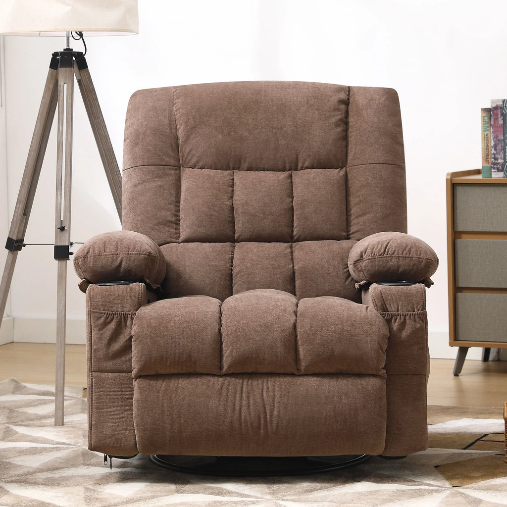 JONPONY Massage Swivel Rocker Recliner Chair with Vibration Massage and Heat Ergonomic Lounge Chair for Living Room with Rocking Function and Side Pocket, 2 Cup Holders, USB Charge Port,Grey