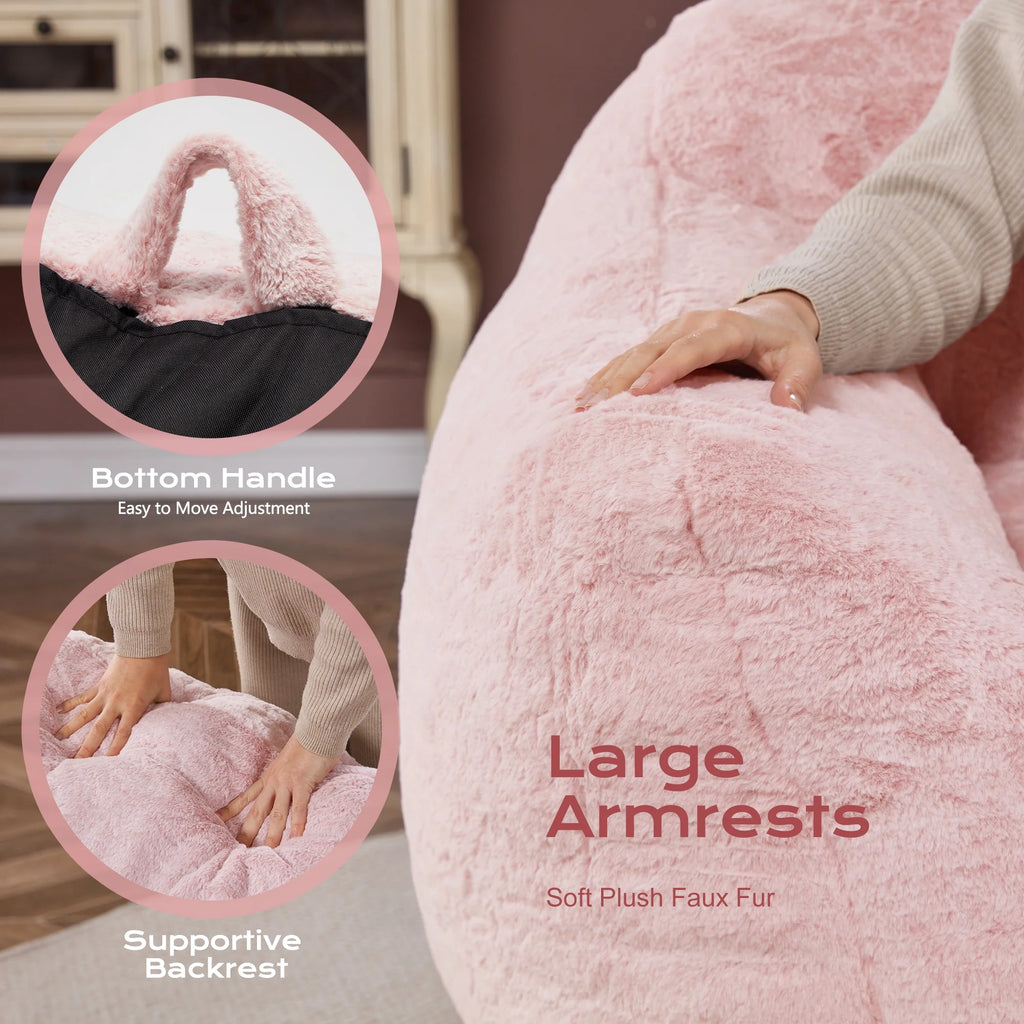 HOMGUAVA Giant Bean Bag Chair for Adults & Kids, Oversized Lounger Couch Large Lazy Chair w/ Stuffed Memory Foam & Wide Armrests, Light Gray