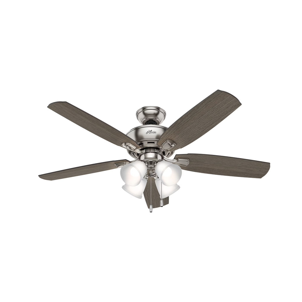 Hunter - Amberlin Indoor Ceiling Fan With Light, 52-inch, Brushed Nickel, Casual-style, 3-speed WhisperWind Motor, 53216, for Living Rooms, Bedrooms