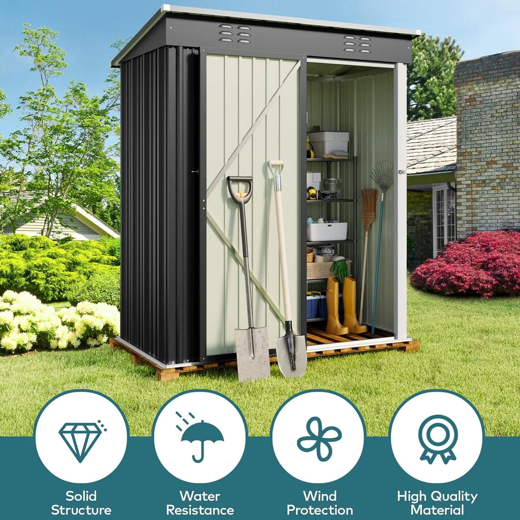 6' x 4' Outdoor Storage Shed, Lofka Garden Metal Shed with Base Frame for Backyard, Patio, Lawn, Gray