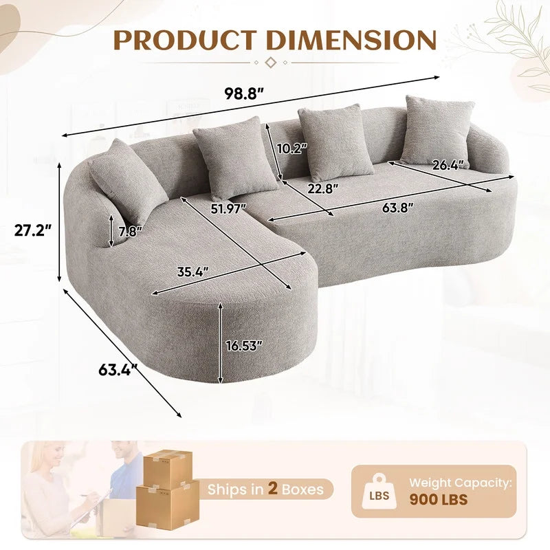 Timbernest 99" Modular Sectional Sofa with Pillows, Chenille L Shaped 3-Seater Couch with Deep Seat, White