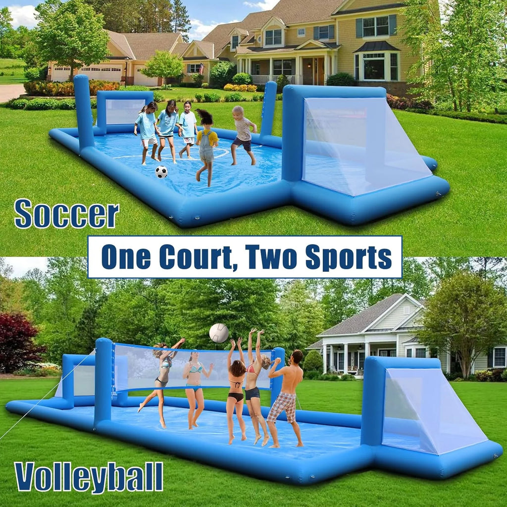 33FT Inflatable Volleyball Court Beach Pool Volleyball Net for Backyard Outdoor Training Game with 800W Air Pump, Volleyball Pool/Water Volleyball Field