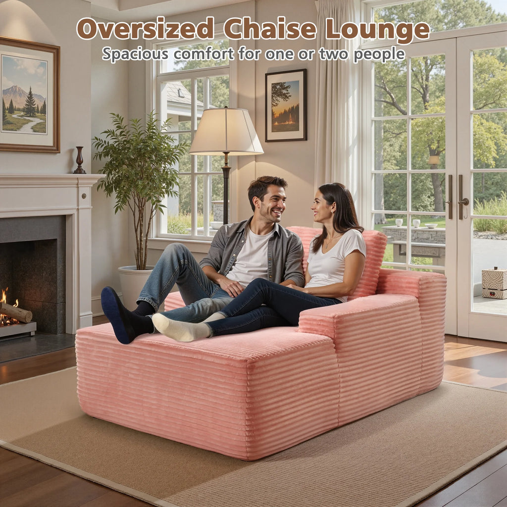 Ovios 67'' Oversized Chaise Lounge Chair Indoor Cloud Plush Corduroy Floor Sofa Bed Deep Seat No Assembly Couch for Living Room, Black