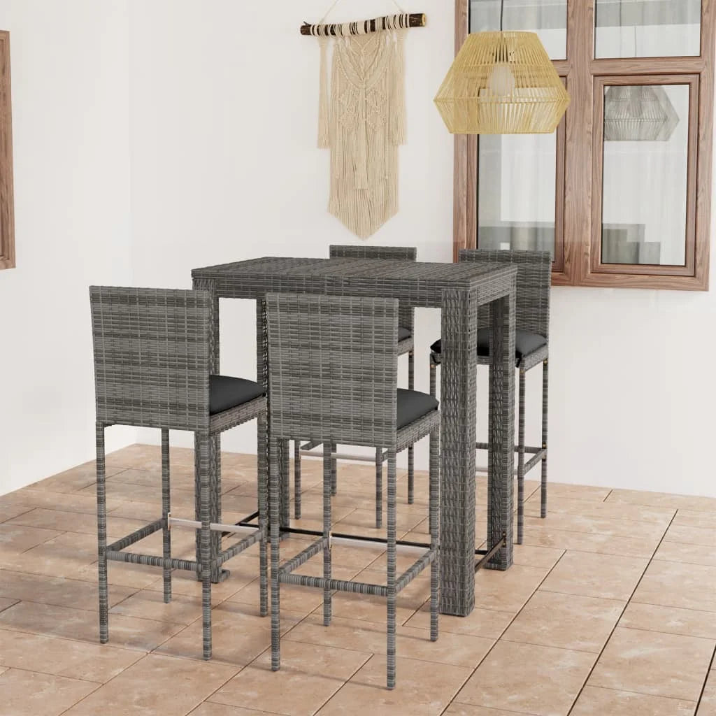vidaXL Patio Bar Set Outdoor Bistro Set Bar Stool Bistro Table Poly Rattan