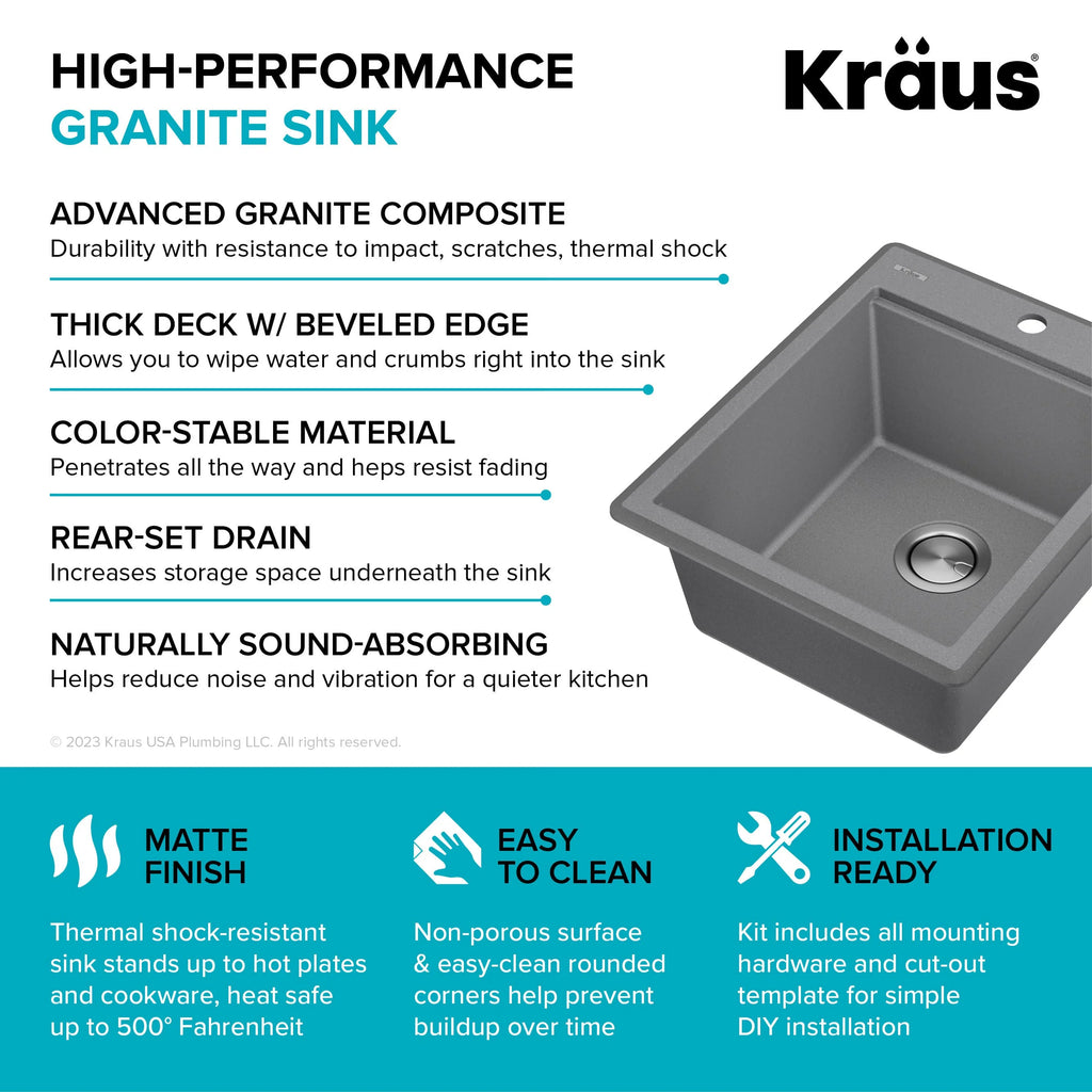 KRAUS Bellucci 18 Granite Composite Workstation Drop-In Top Mount Single Bowl Kitchen Bar Sink in White with Accessories