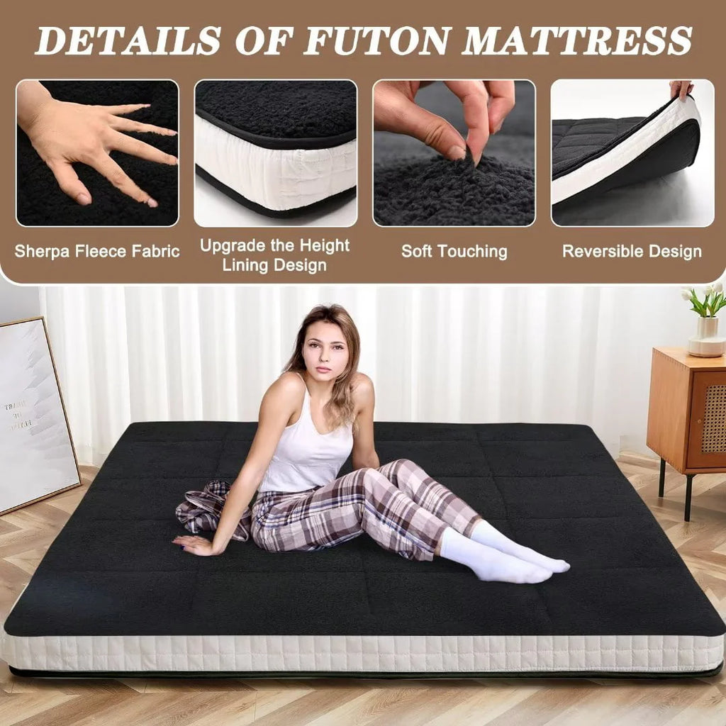 Docred Japanese Floor Mattress for Adults, kids-4" Thick Sherpa Fleece Futon Mattress for Floor, Extra Thick Folding Sleeping Pad Breathable Floor Bed Tatami Matolor