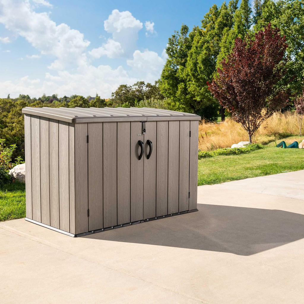 Lifetime Lockable DIY Polyethylene Horizontal Storage Shed, 75 cubic ft., Light Brown (60341)