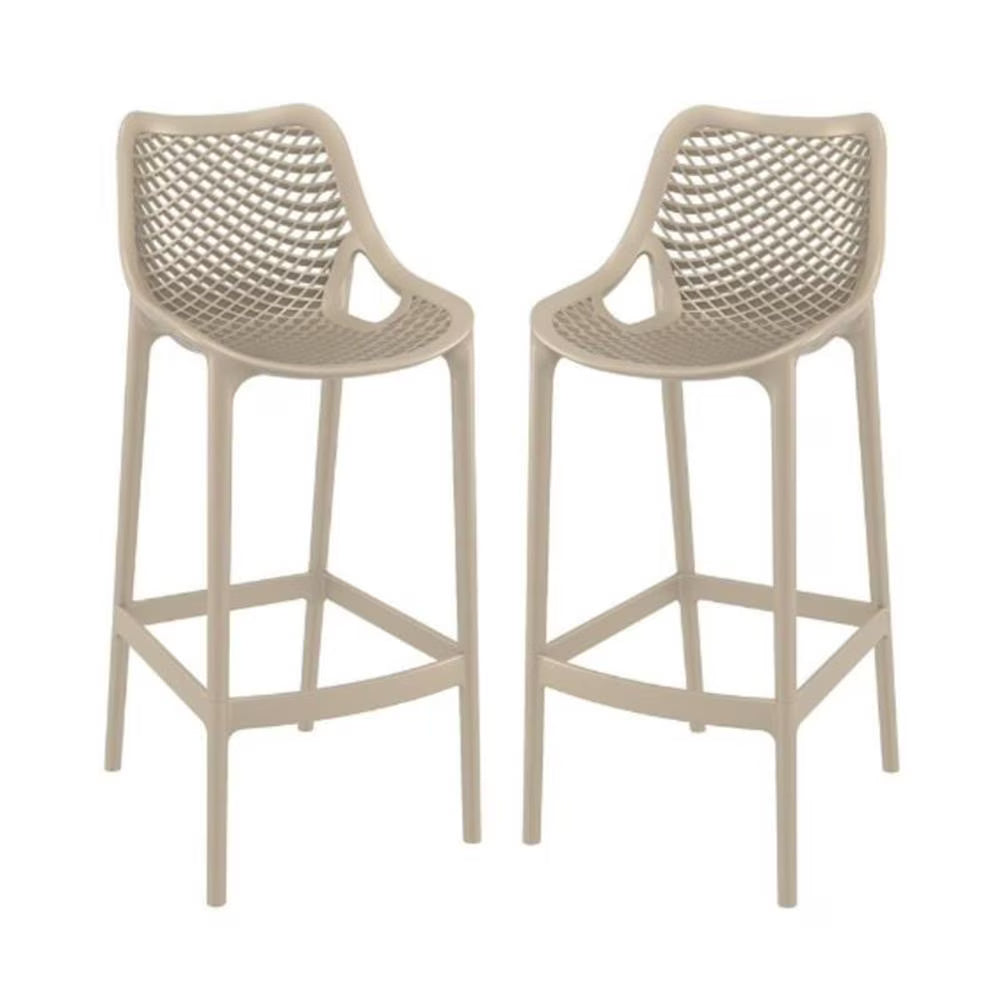 Home Square Polypropylene Patio Bar Stool in Taupe - Set of 2
