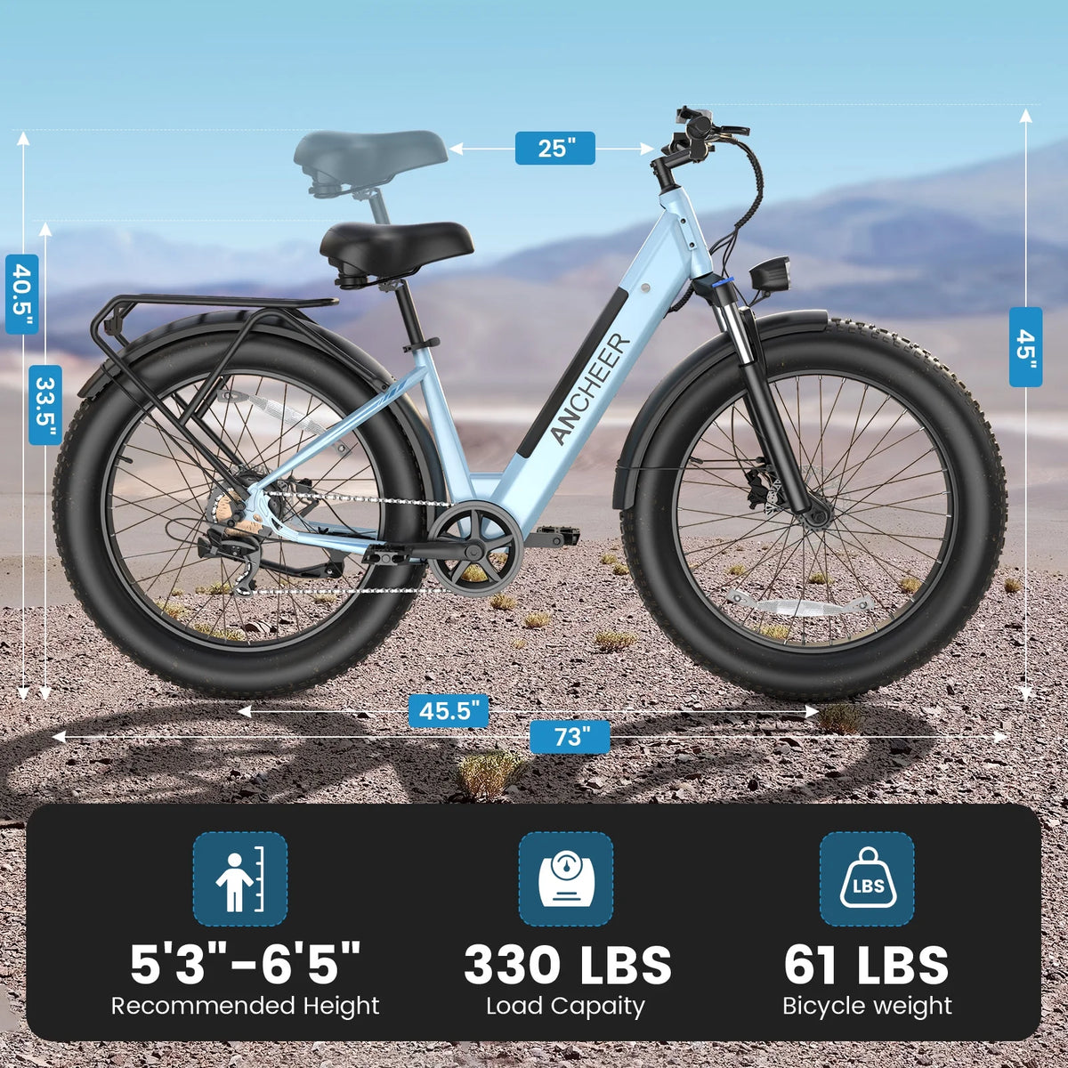 ANCHEER Electric Bike for Adults, 750W Ebike, 28MPH 60Miles Electric Mountain Bike, 26" Fat Tire Electric Bicycle with 48V 15AH Battery, Rear Rack, Lockable Suspension Fork,7 Speed, UL2849