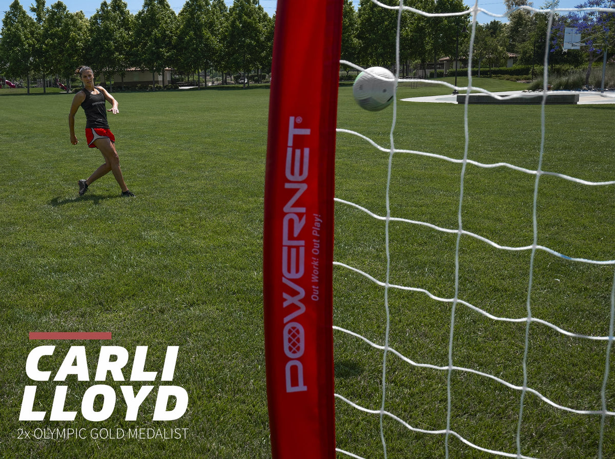 PowerNet 8x4 Ft Soccer Goal Portable Bow Style Net and Large Ball Carry Bag Bundle | Quick Setup Ultra Portable | Full Size Framed Soccer Goal | Perfect for Teams and Coaches