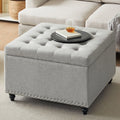 Gericco Large Square Storage Ottoman Bench, Tufted Upholstered Coffee Table Ottoman with Storage, Oversized Storage Ottomans (Gray)