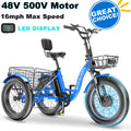 20" x 4" Fat Tire Electric Tricycle for Adult, 7 Speeds Electric Trike 48V 500W Motorized Tricycle , Electric Three Wheels Bicycle for Senior, Aluminum Frame & Rear Basket ,16mph