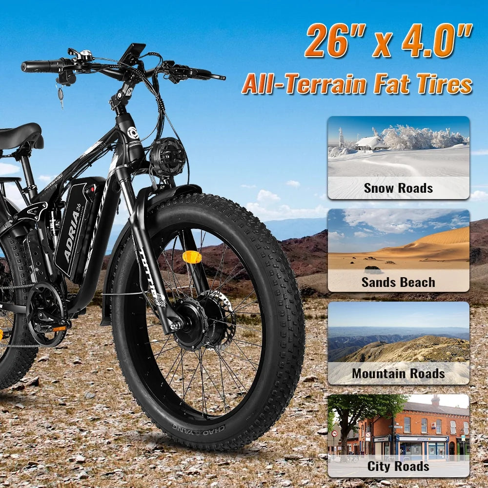 TUTTIO Adria26 5000W Electric Mountain Bike for Adults, 26" Fat Tire E-Bike for Men, 7 Speed, Max 46Mph