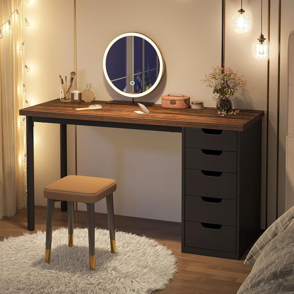 Tribesigns 47 inches Vanity Desk with 5 Drawers, Rustic Makeup Dressing Table with Storage, Modern Simple Computer Desk for Women, Girls (Brown)