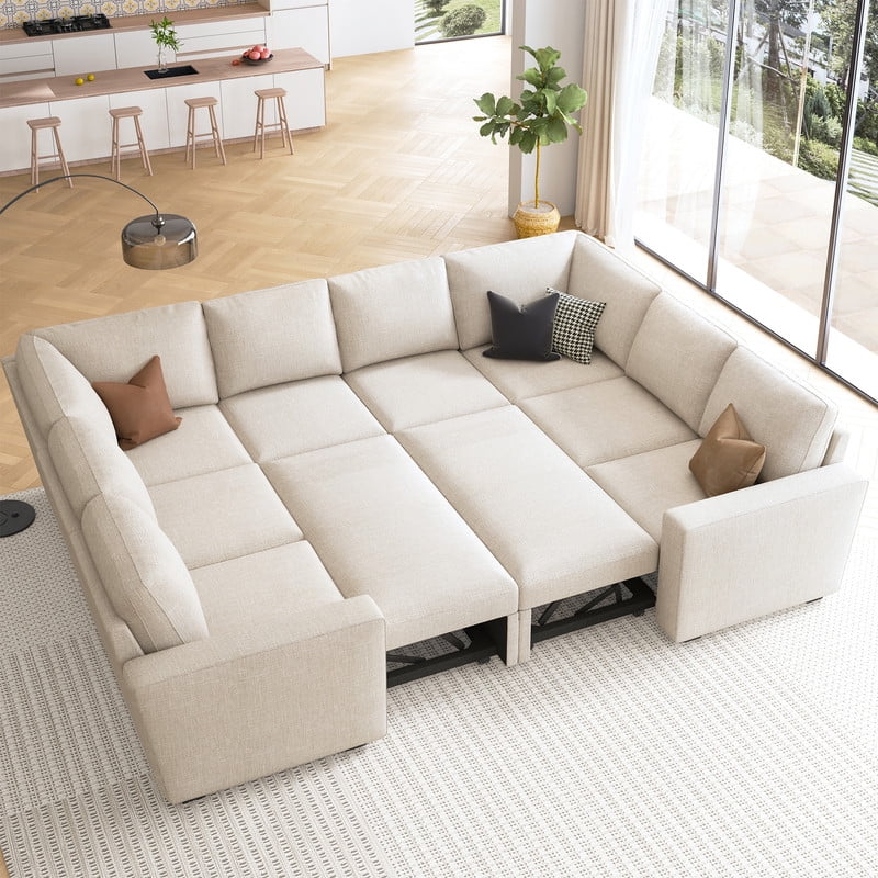 Honbay Convertible Velvet Sofa Bed with Pull-Out Couch Bed and Storage, Black