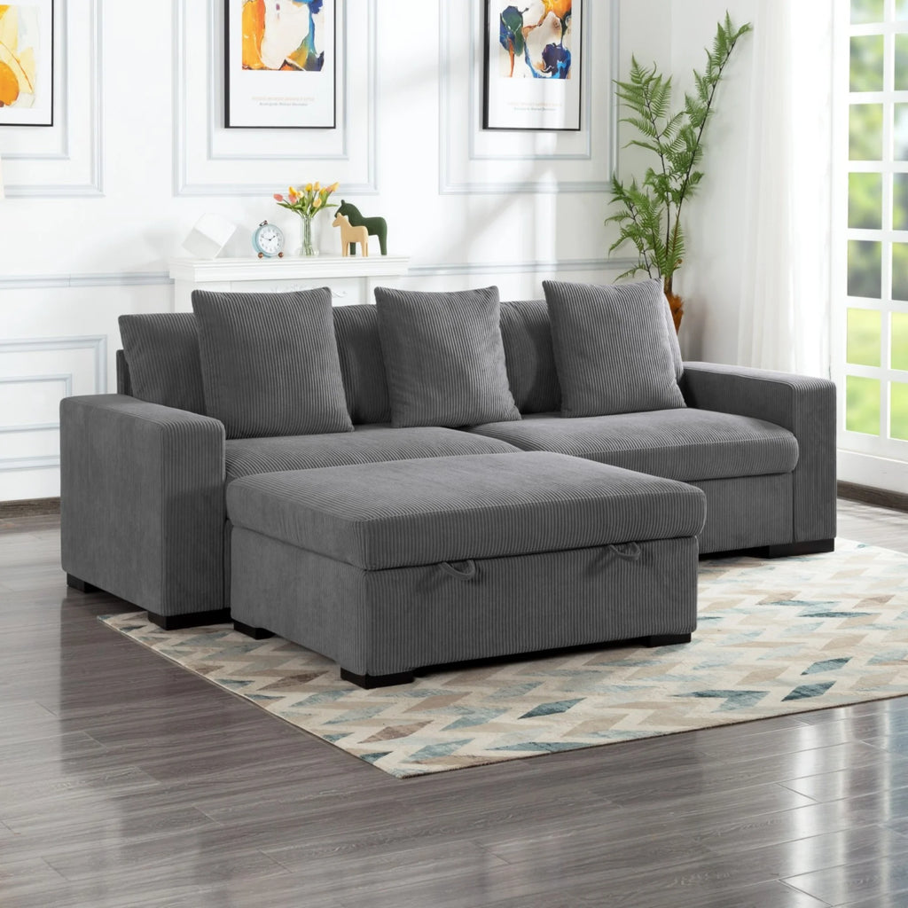 Gewnee 103.5-Inch Modular Corduroy Sofa Set with Solid Wood Legs, High-Density Foam, Suitable for Living Room/Bedroom/Office