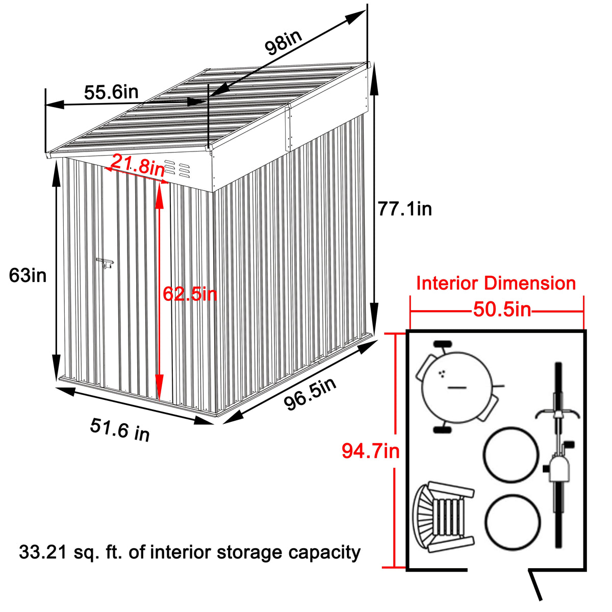 VEIKOUS Outdoor 8' x 4' Storage Lean-to Shed 8' x 4' w/Lockable Sliding Door and Vents for Backyard, Patio & Lawn, Grey