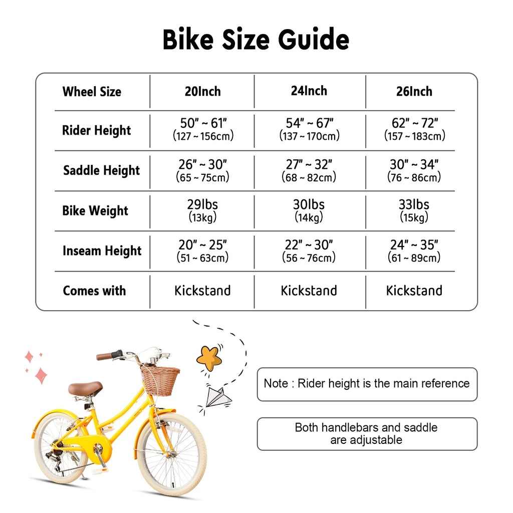 Glerc Missy 24" Girls Cruiser Bike 6-Speed Women's Hybird Bicycle for Ages 7-11 Years, Mint Green