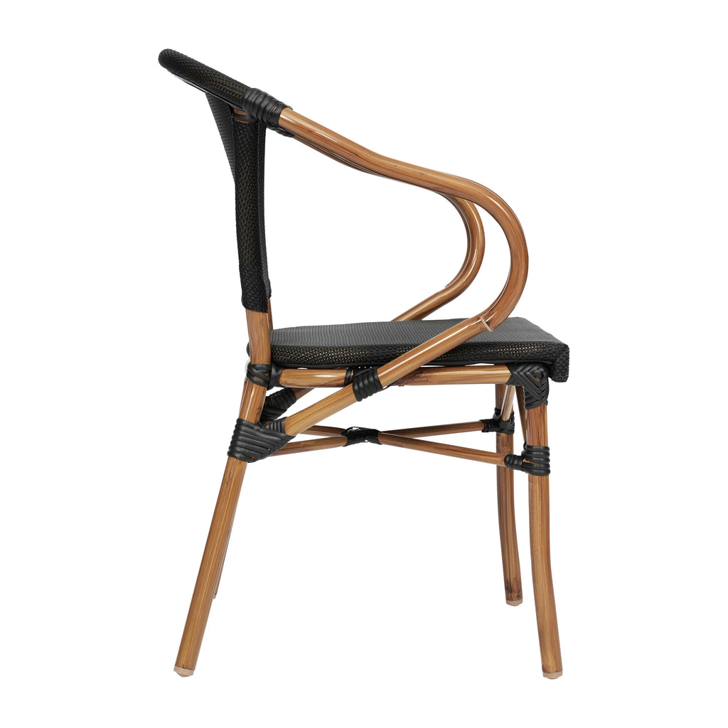 Flash Furniture Marseille Indoor/Outdoor French Bistro Stacking Chair with Arms Black/Natural