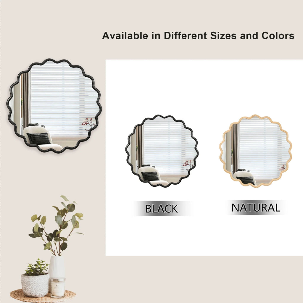 Solid Wood Wavy Frame Modern Mirror - 40x28 Inches Durable Farmhouse Wall Decor for Bathroom, Living Room & Entryway with Easy Install
