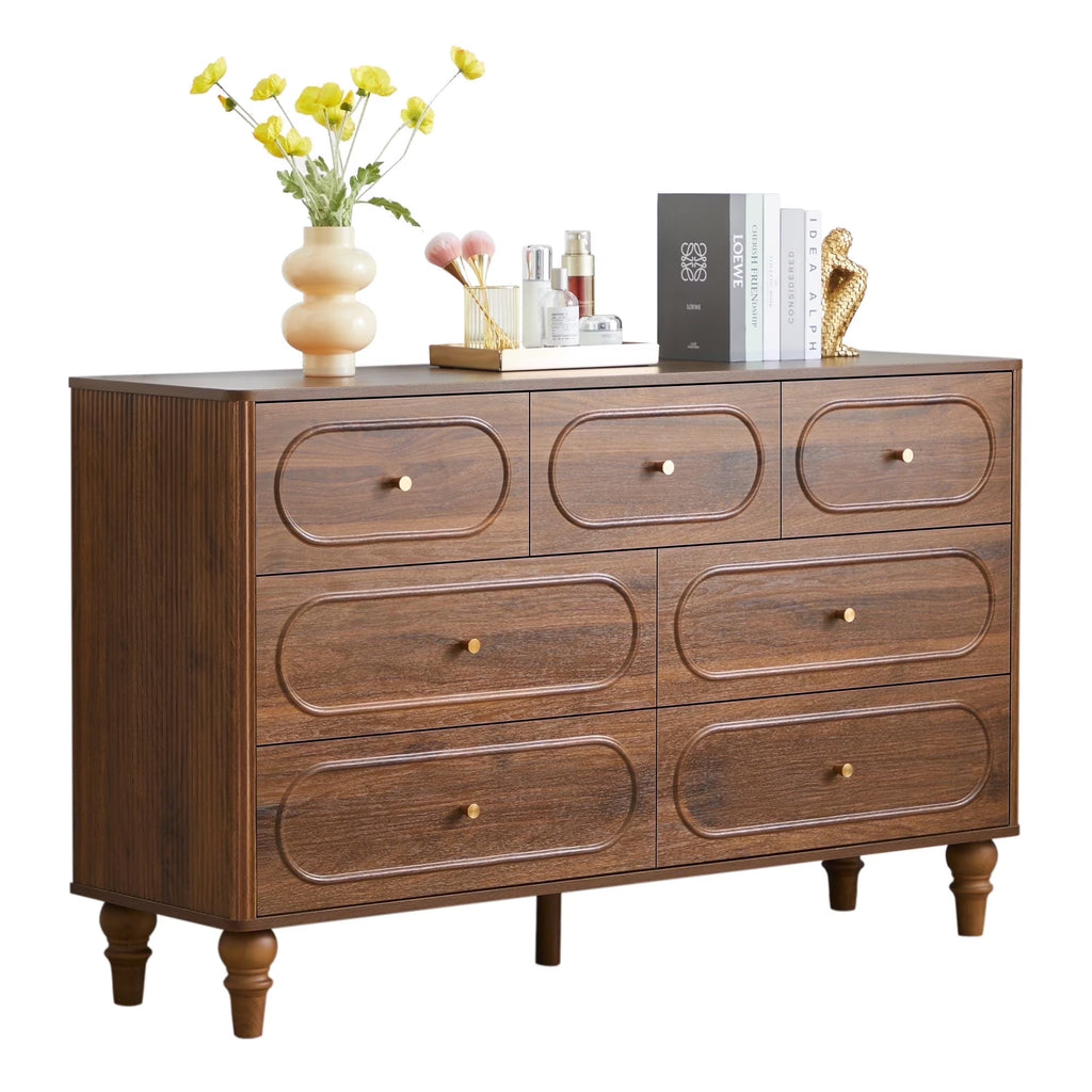 YOCWO 3 Drawer Nightstand, Classic Chest of Drawers with Arc Edge, Walnut