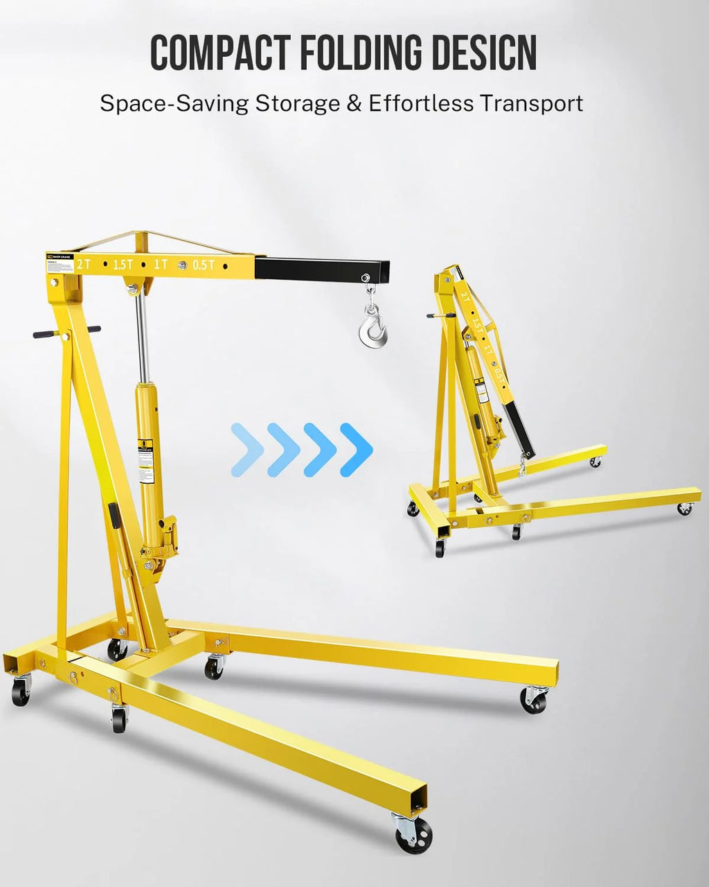 Garvee 2-Ton Shop Crane with Lever, Hydraulic Folding Engine Hoist w/6 Steel Casters - Lift Car Transmissions, Boat Motors, Farm Equipment